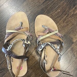 BP Women's Multi-Color Cheetah Snake Gold Leather Strappy Sandals 11